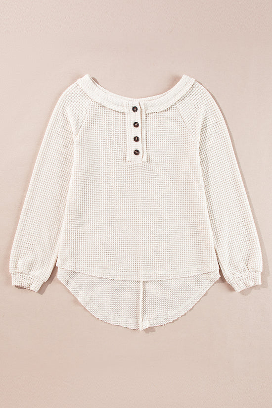 Large blouse with Raglan buttoned sleeves on the front in woven knitting oatmeal