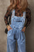 Light Blue Wide Leg Denim Overalls with Buttoned Straps