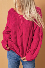 Bubblegum Pink V-Neck Braided Knit Sweater