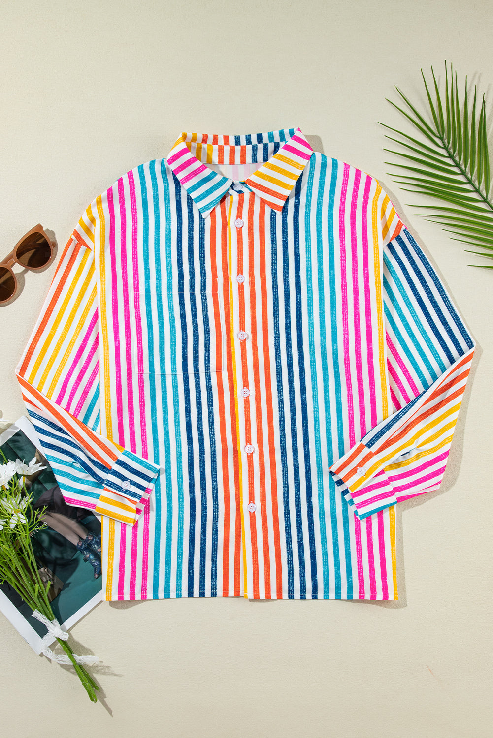 Camicia sciolta a goccia multicolore arancione