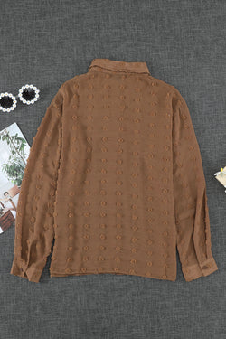 Long -sleeved brown polka dot shirt