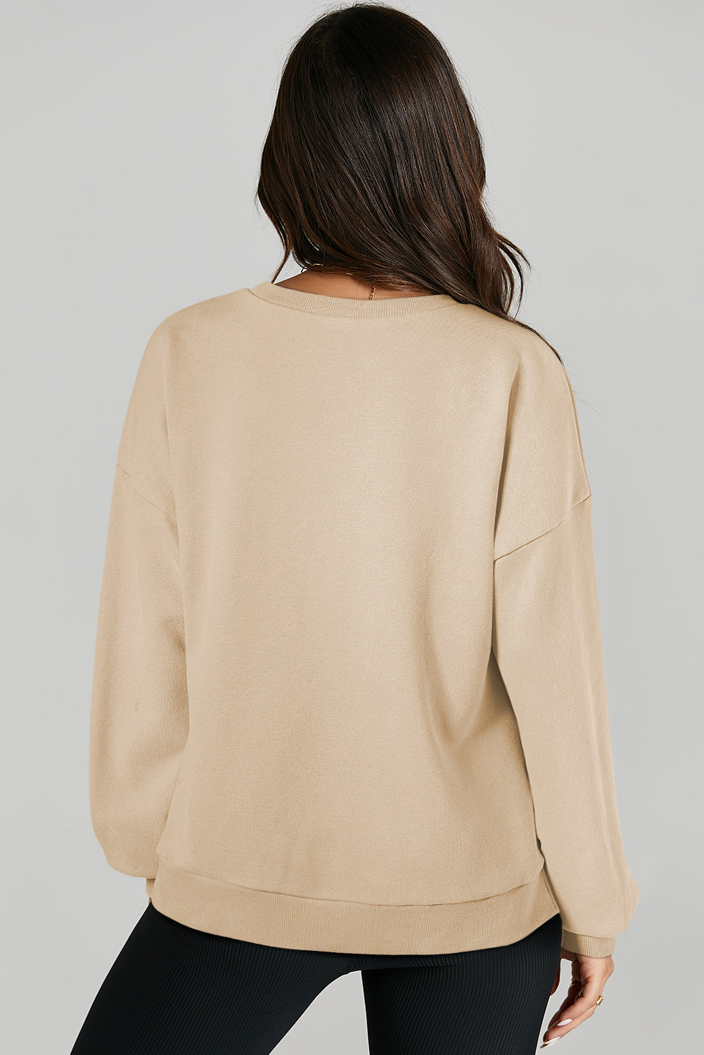 Plain Parchment Crew Neck Sweatshirt with High Low Hem