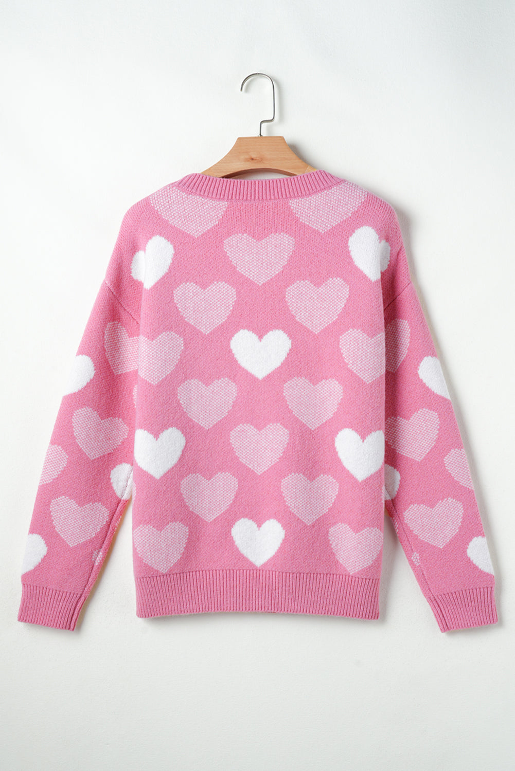 Pull rose à col rond et imprimé cœur perlé pour la Saint-Valentin