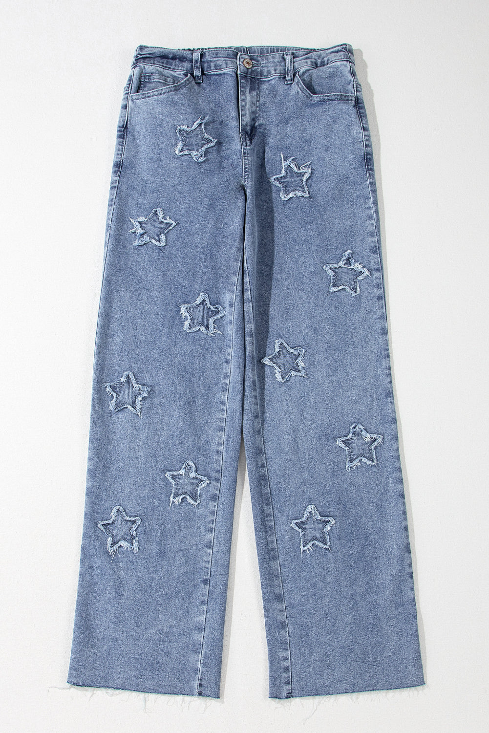 Dusk Blue Foiled Star Patchwork Straight Leg Loose Jeans