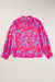 Violet blouse printed with bubble sleeves and rising collar