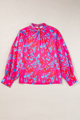 Blouse violette imprimée à manches bulles et col montant-A WOMAN WE LOVE