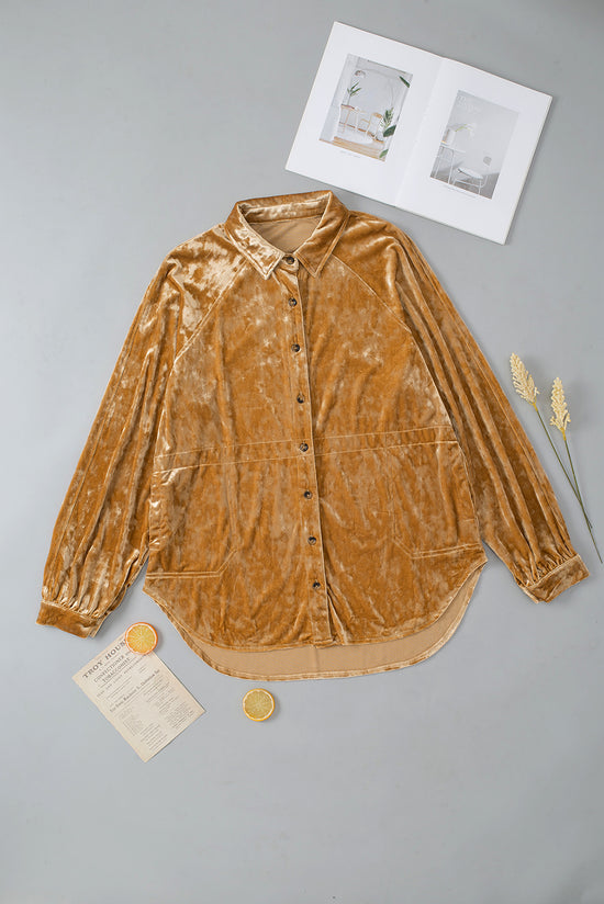 Large -colored Gold button velvet shirt