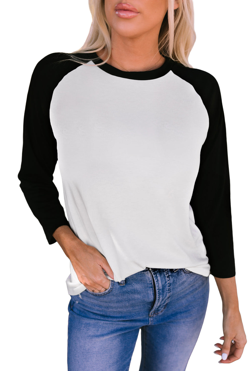 Bloc de couleur noir Raglan Sleeve Pullover