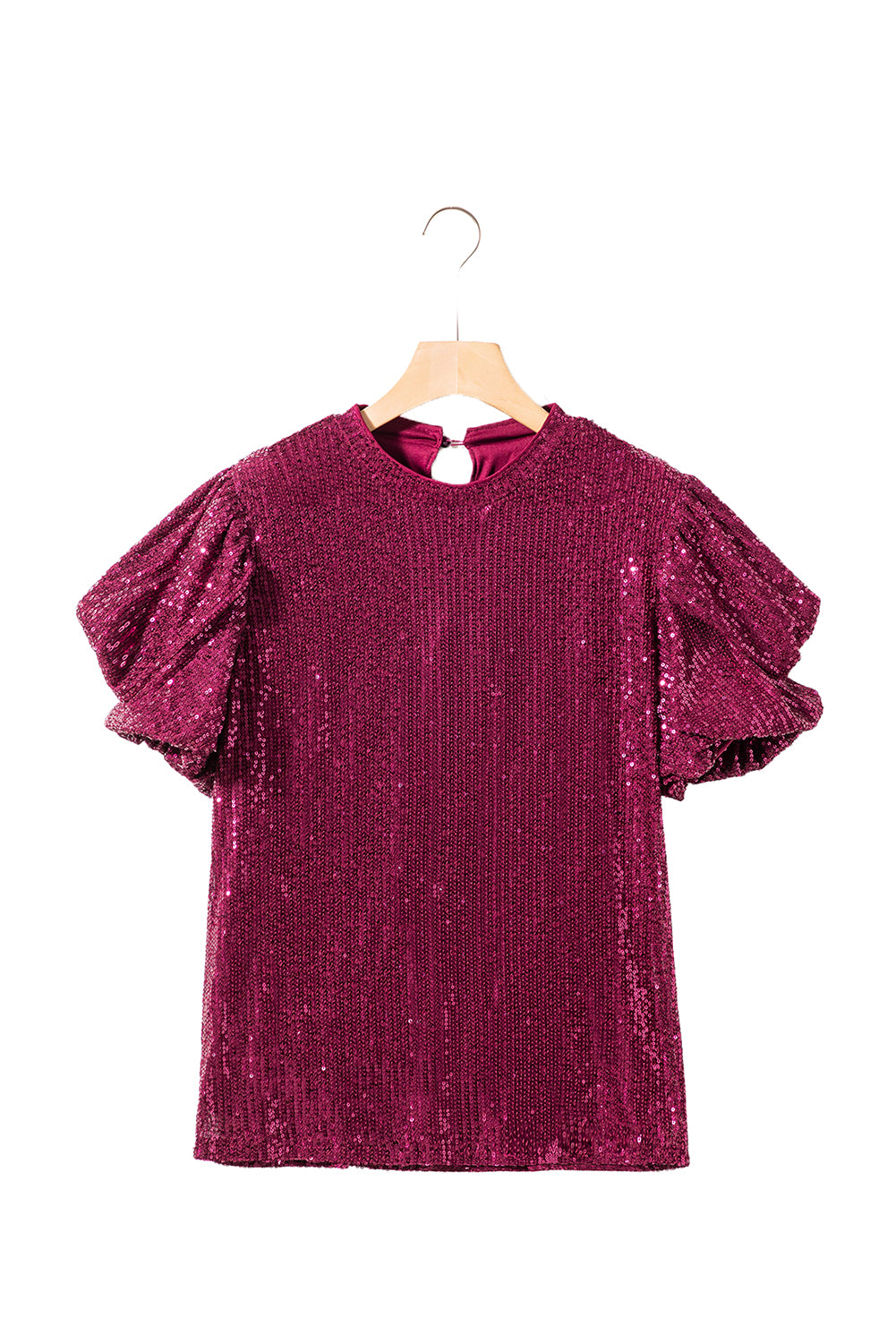 Burgund glitzernde Pailletten Kurzblasenbluse