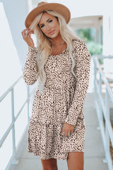 Robe à manches longues à volants et imprimé animal léopard
