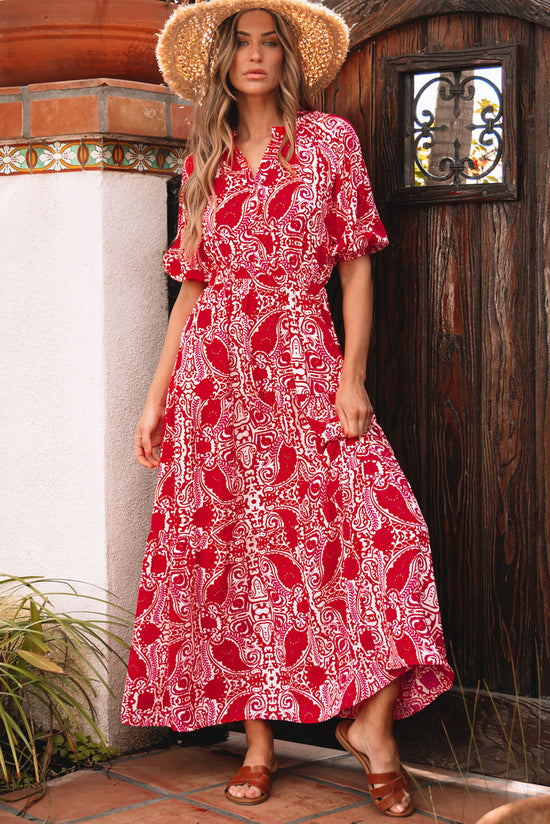 Long dress with cashmere print and side slit *