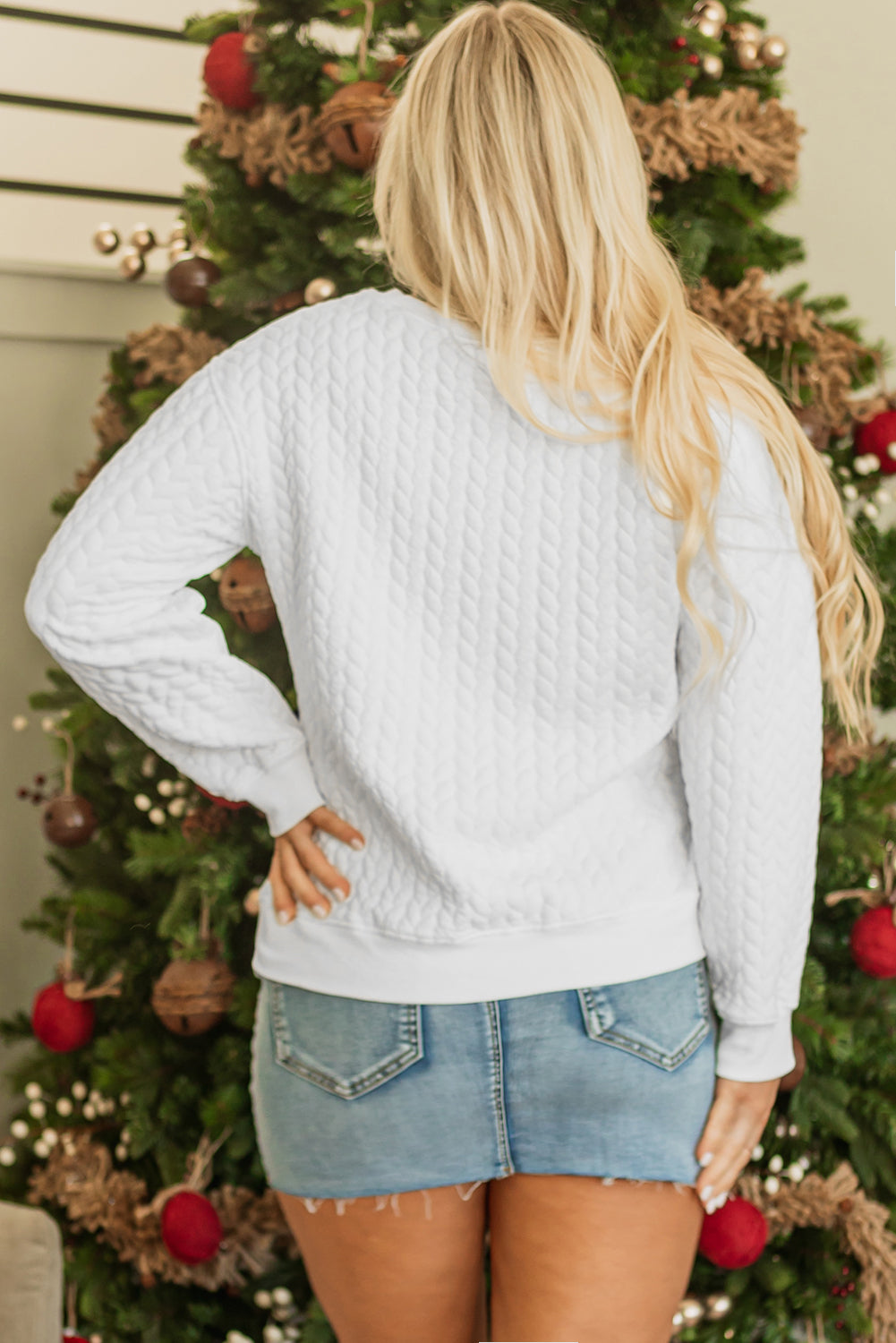 Sweat-shirt blanc en tricot torsadé Merry And Bright