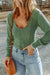 Green textured long sleeve u-neck top