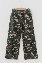 Pantalon cargo vert camouflage à jambe large