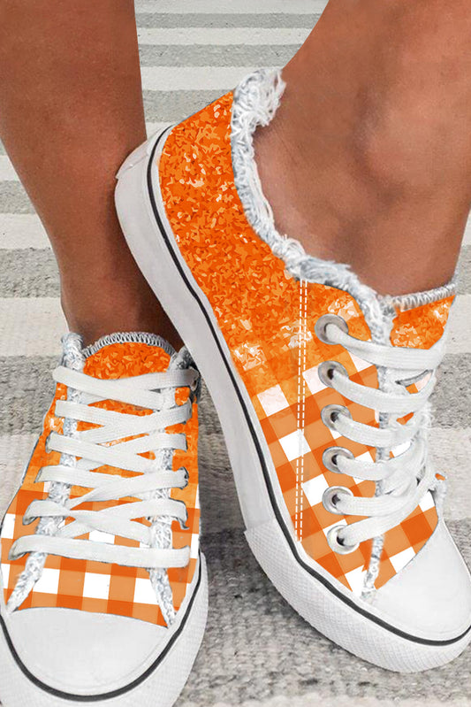 Zapatos de lona plana a cuadros de naranja