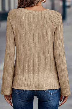 Khaki Ribbed Long Sleeve Crew Neck Knit Top