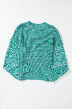 Water green sweater with drooping sleeve in twisted knitting