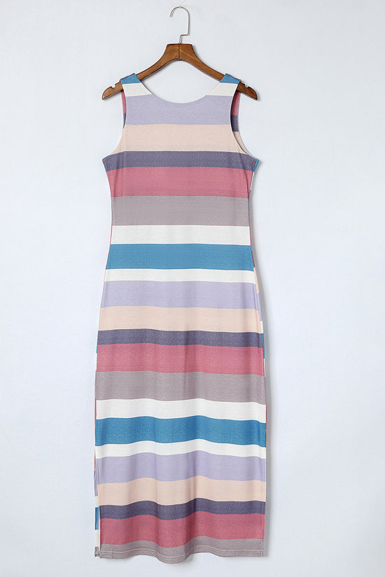 Long split tank top with multicolored stripes