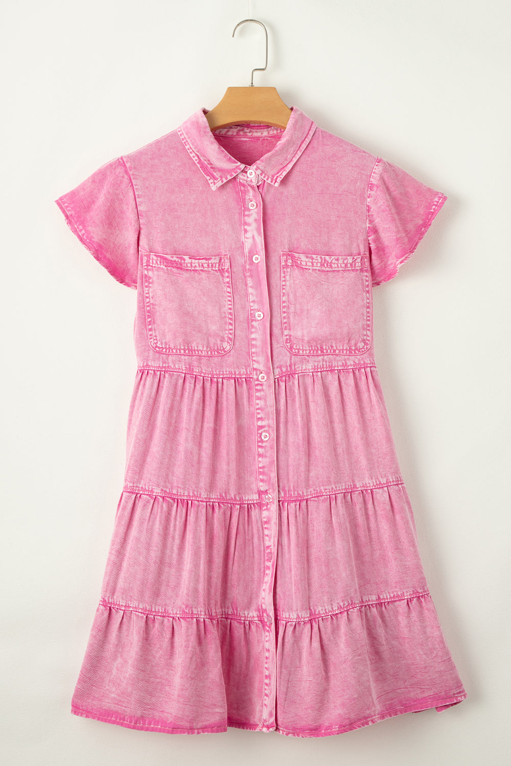 Robe en chambray à volants délavé minéral Bonbon