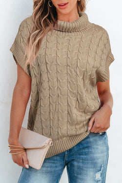 Pull à col roulé et manches chauve-souris en tricot torsadé beige français clair