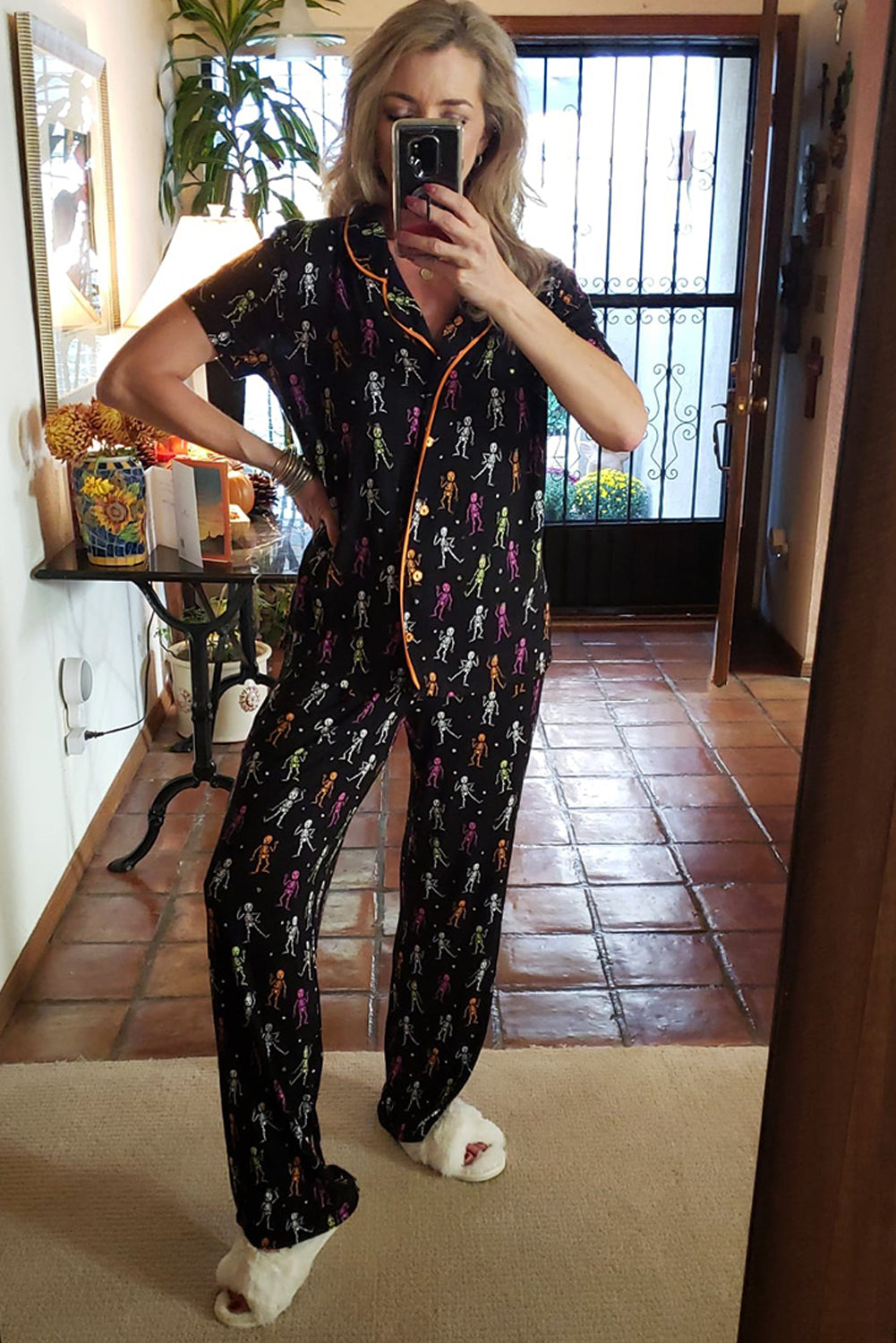Ensemble pyjama chemise à manches courtes à motif d'Halloween noir-A WOMAN WE LOVE
