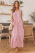 Long dress without sleeve with split and abstract pink print