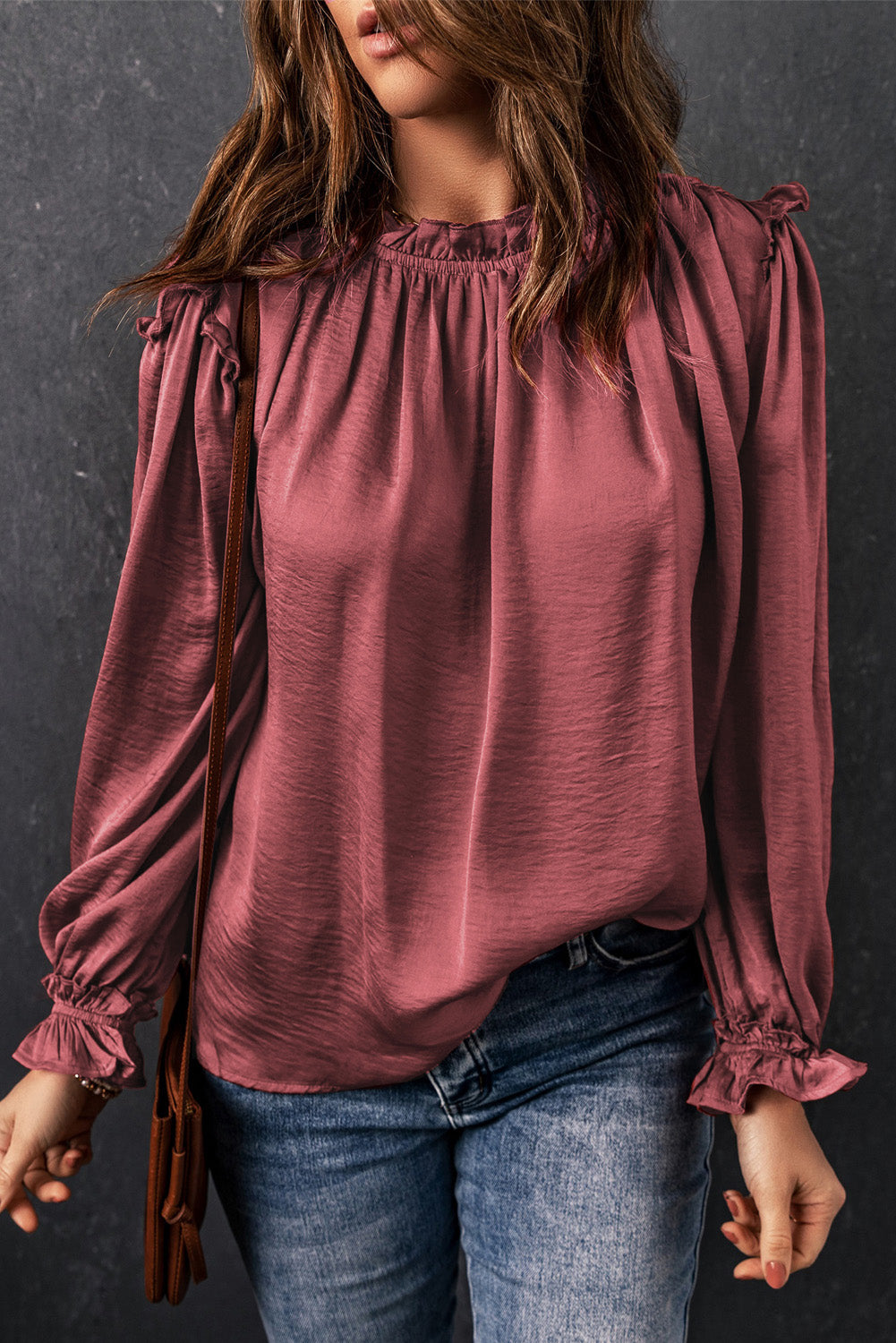 Blusa de manga larga con volantes con volantes