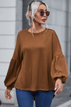 Faux Knit Jacquard Long Puff Sleeve Top