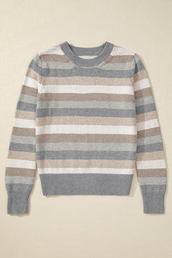 Round collar sweater with gray stripes *