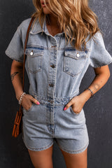 Combi-short en denim à poches et boutons délavés vintage bleu clair-A WOMAN WE LOVE