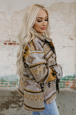 Brown Aztec Western Print Jacket