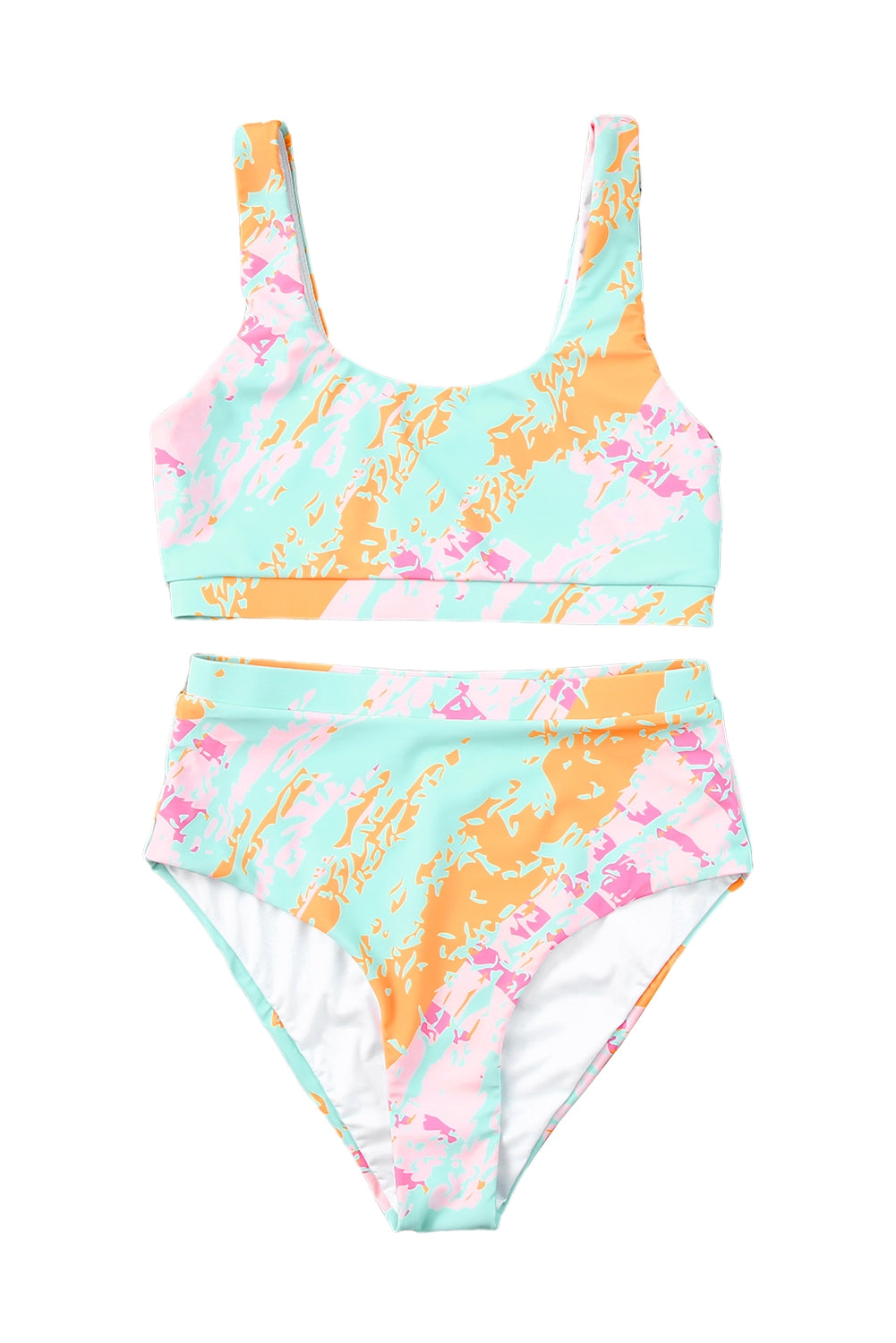 Sky Blue Abstract Waves Imprimer le maillot de bain Bikini haute taille