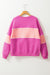 Pink Sachet Color Block Patchwork Sweatshirt with Dropped Shoulders and Ribbed Trim