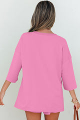 Bonbon - T-shirt et short ample à manches mi-longues et col en V uni