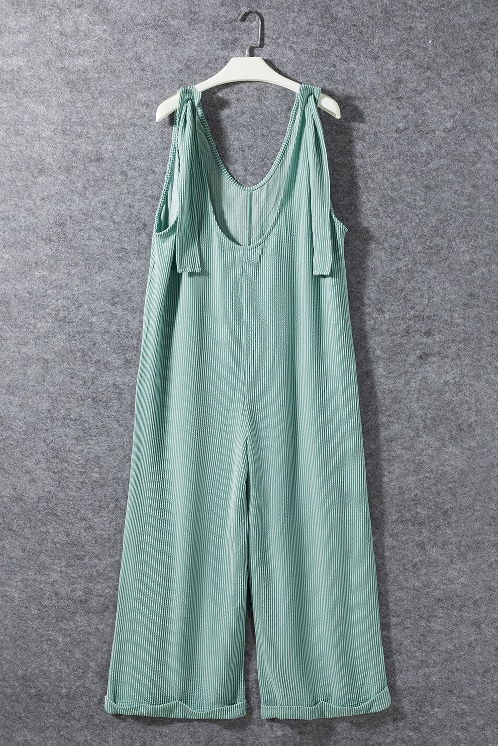 Moonlight Jade - V-Neck Tie-Strap Drawstring Wide Leg Jumpsuit