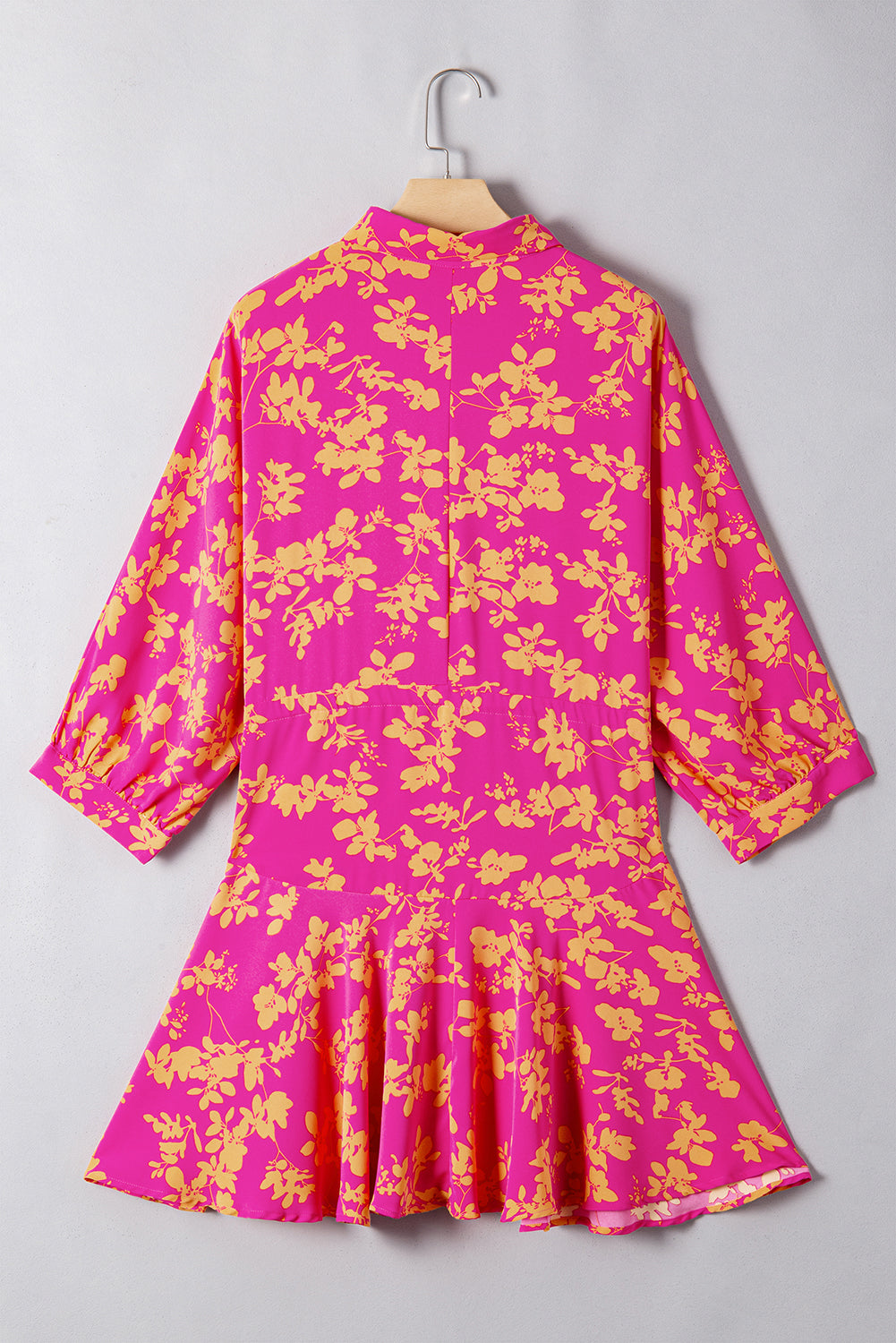 Robe courte fluide tunique à cordon de serrage imprimé floral rose