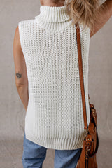 Chaleco de suéter blanco con cuello de tortuga y dobladillo dividido