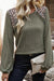 Moss Green Patchwork Leopard Print Ribbed Textured Knit Top