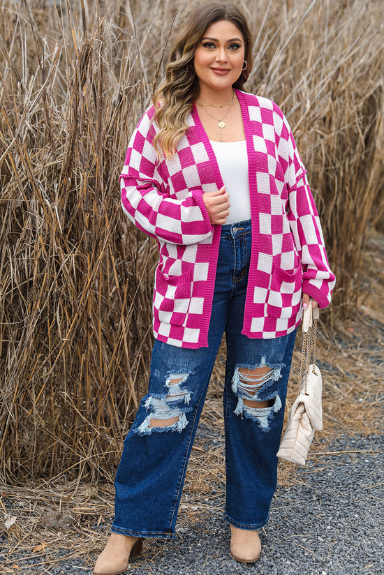 Bonbon Cardigan Ouvert à Motif à Carreaux Grande Taille-A WOMAN WE LOVE