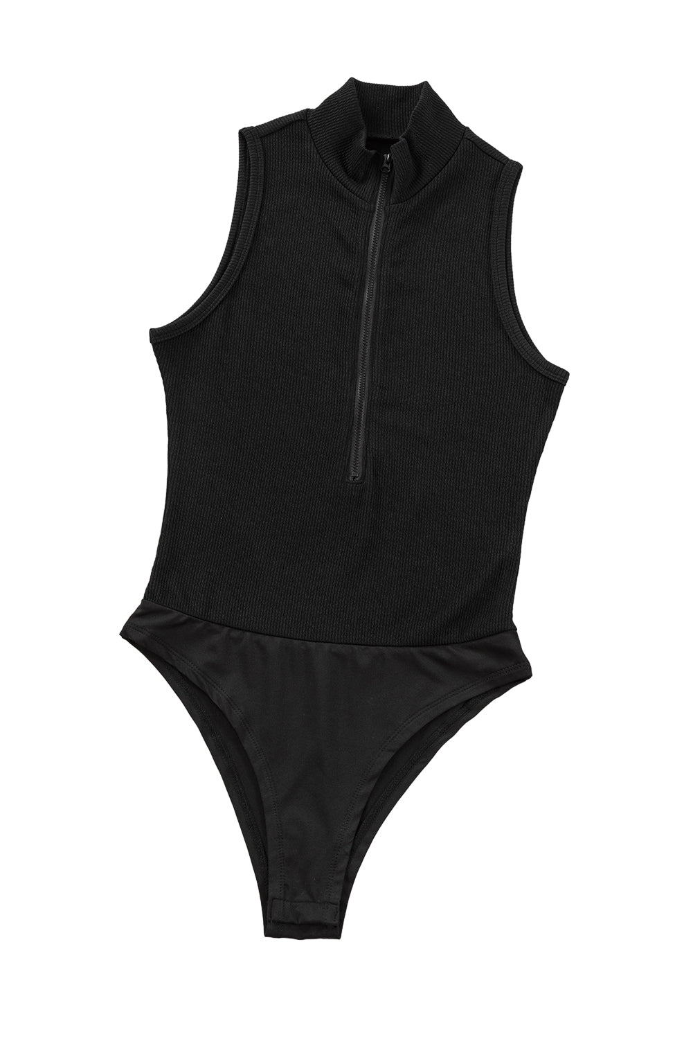 Bodysuit de mangas sin mangas de cuello negro con cremallera