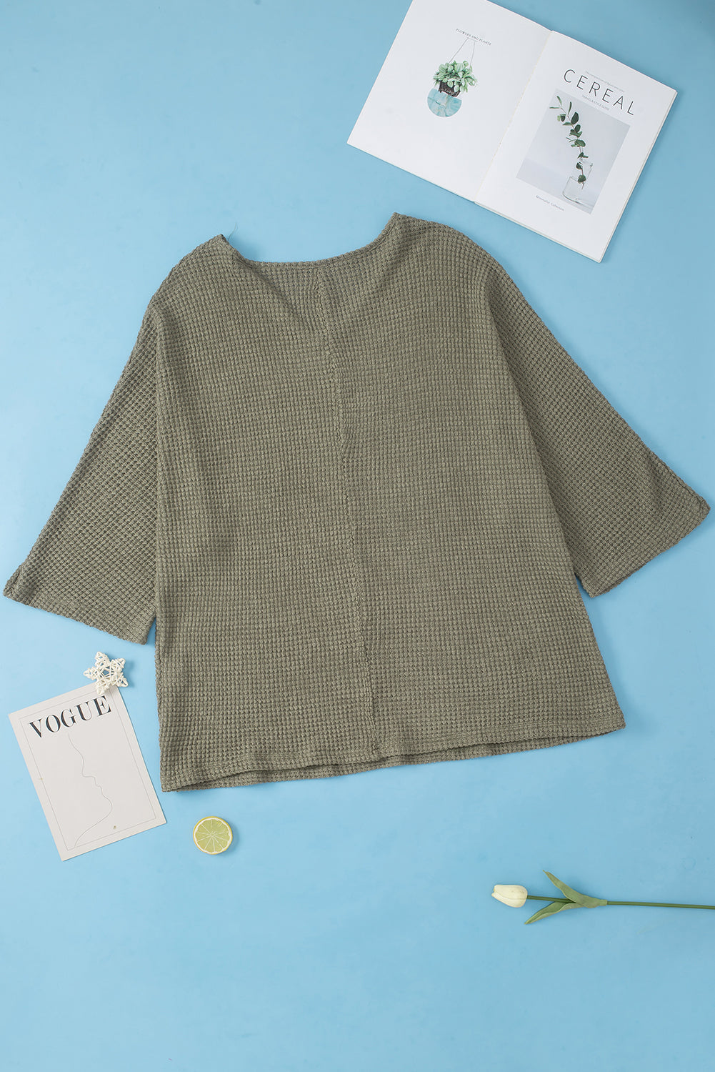 Giungla verde plus size a V Neck a te strutturato in maglia Dolman