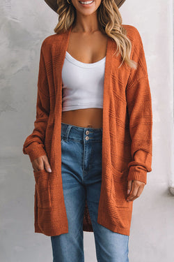 Cardigan en tricot texturé ouvert sur le devant rouge tomate avec poches-A WOMAN WE LOVE