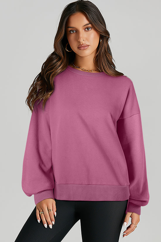 Valerian Solid Color Crew Neck High Low Hem Sweatshirt