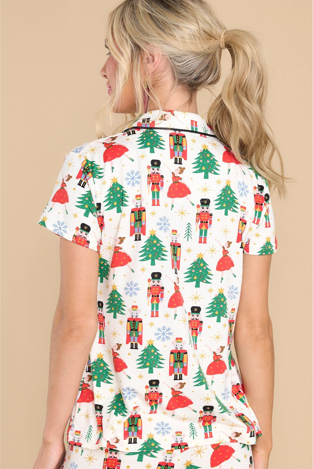 Night clothing two rooms buttoned with white printed Christmas