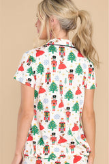 Night clothing two rooms buttoned with white printed Christmas