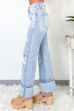 Jeans envejecido Efecto de jeans acampanado azul Beau Blue ligeramente desvanecido