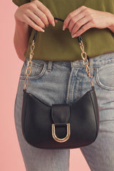 Petit sac d’épaule noir en simili cuir à détails dorés