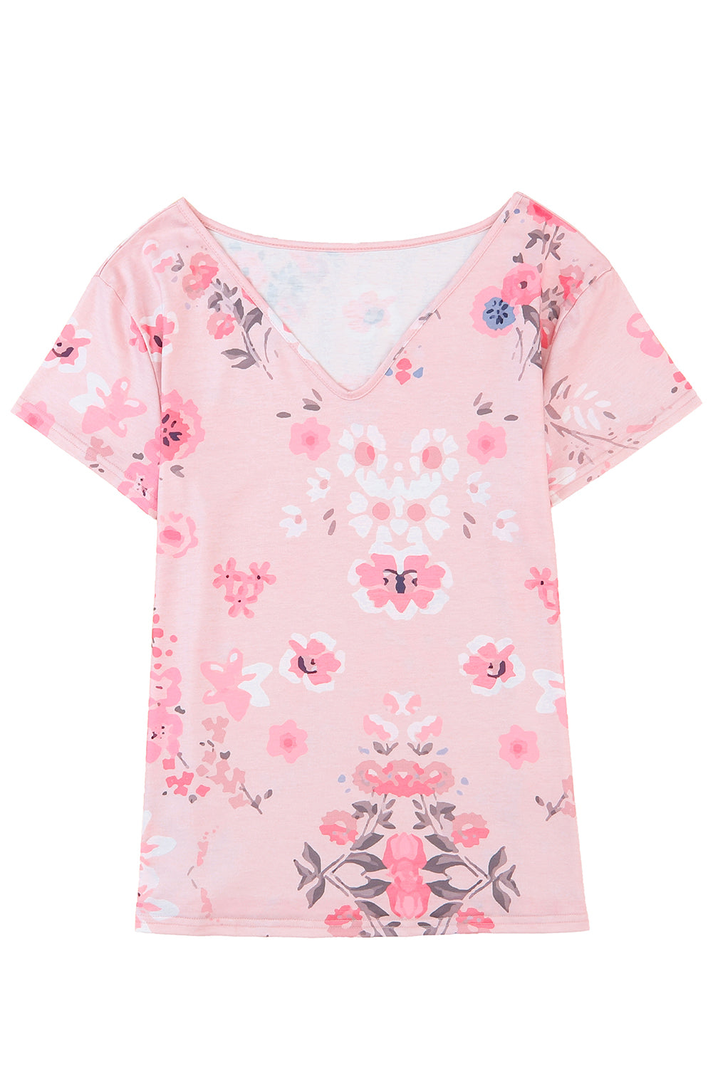 Camiseta de estampado floral Pink V Neck