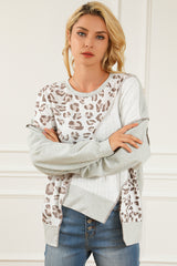Sudadera suelta asimétrica con textura de leopardo