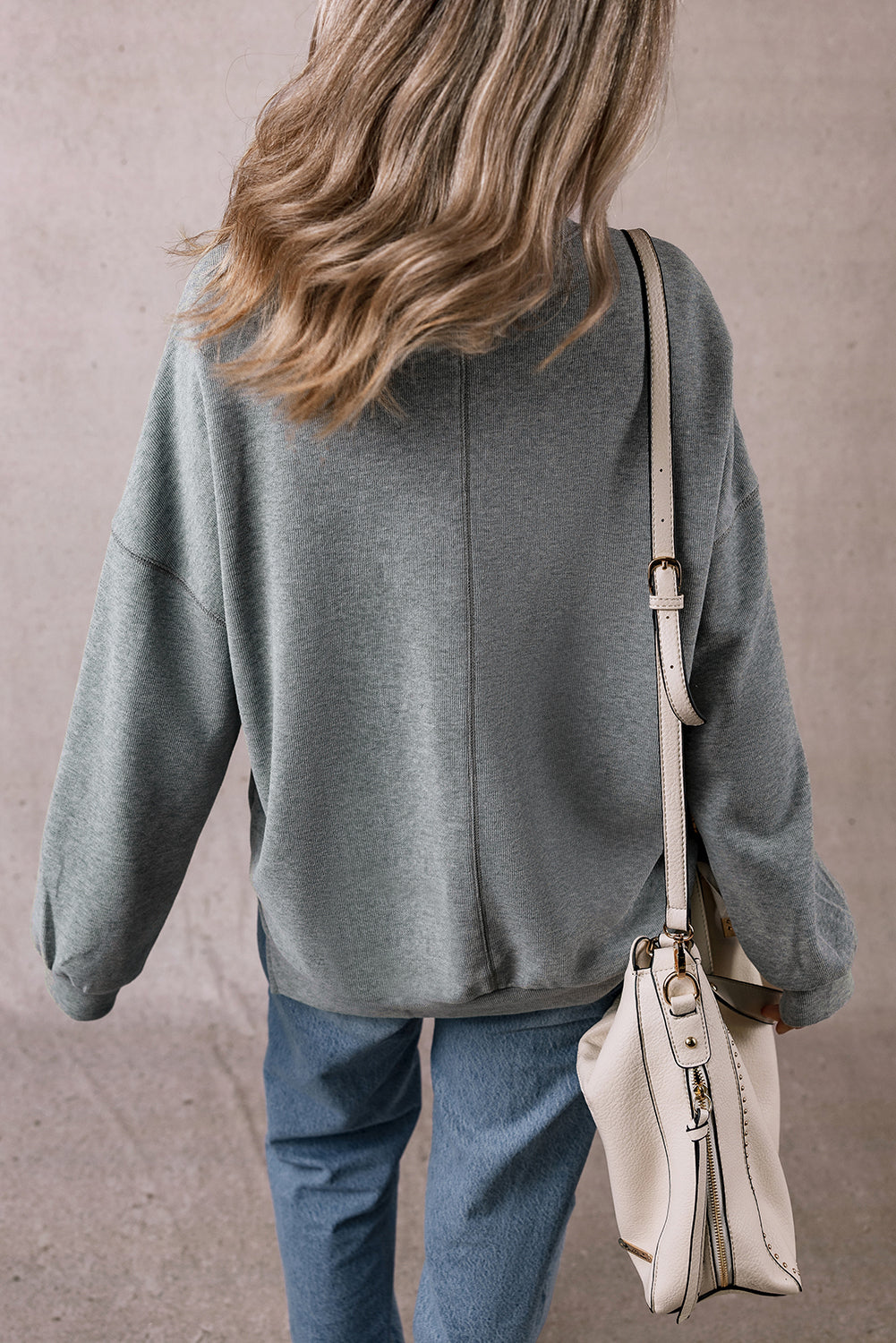 Sweat-shirt oversize gris moyen à épaules tombantes et fente latérale